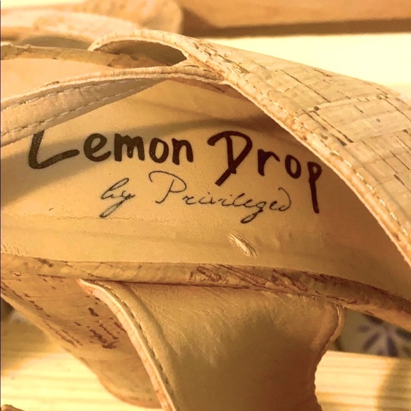 Women’s Lemon Drop by Privileged Faux Cork Slingback Square Toe Wedges Heels - Picture 5 of 7